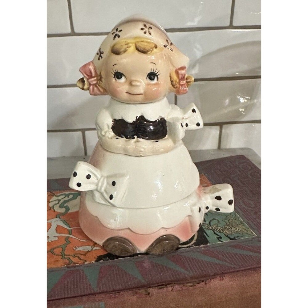 Vintage Enesco Dutch Girl Stacking Measuring Cups Ceramic Japan Mid Century 1950